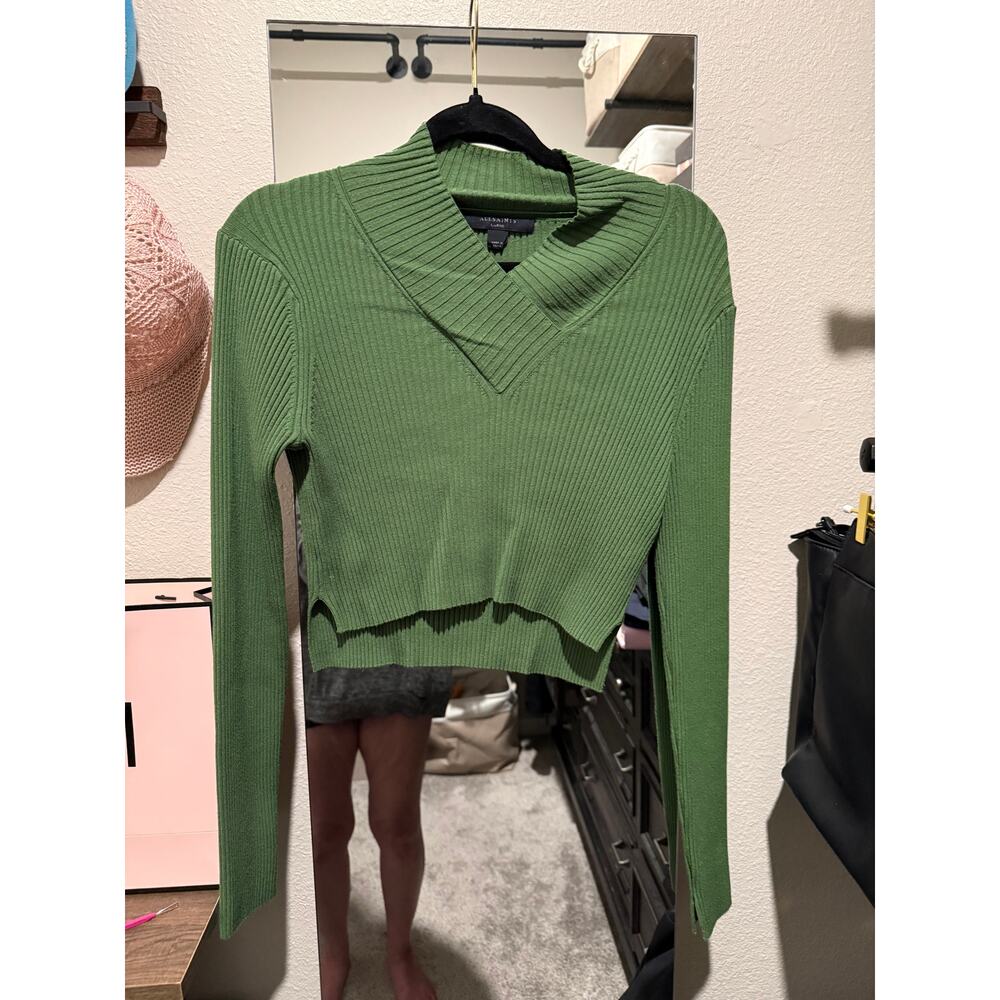 All Saints Green Hana Sweater Dress Set Women Ribbed Knit Layered L - G002 - Picture 3 of 11